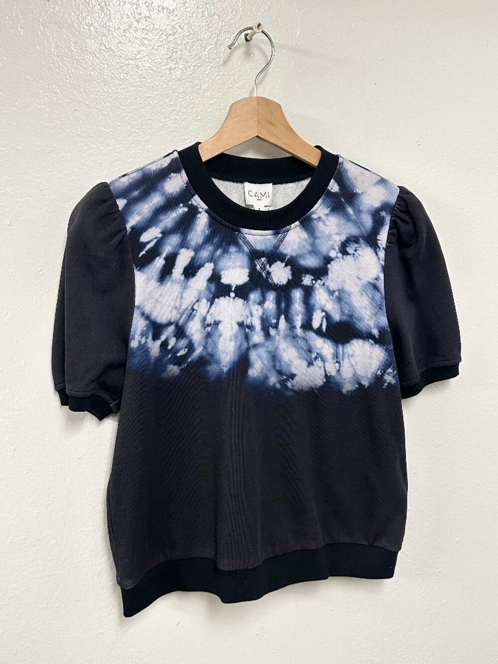 Cami NYC Dark Tie Dye Pure Cotton Puffed Short Sleeve Top Size Small NWT